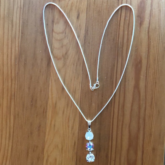 White Opal + Aurora Borealis Crystal Drop Necklace - Picture 2 of 5